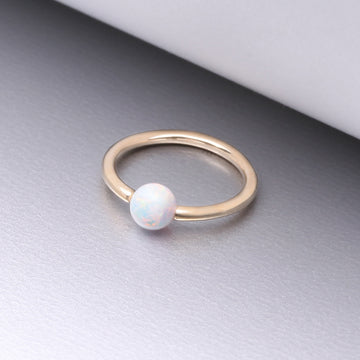 Detail View 1 of 14 Karat Gold Fire Opal Ball CBR Style Bendable Hoop Ring-White Opal